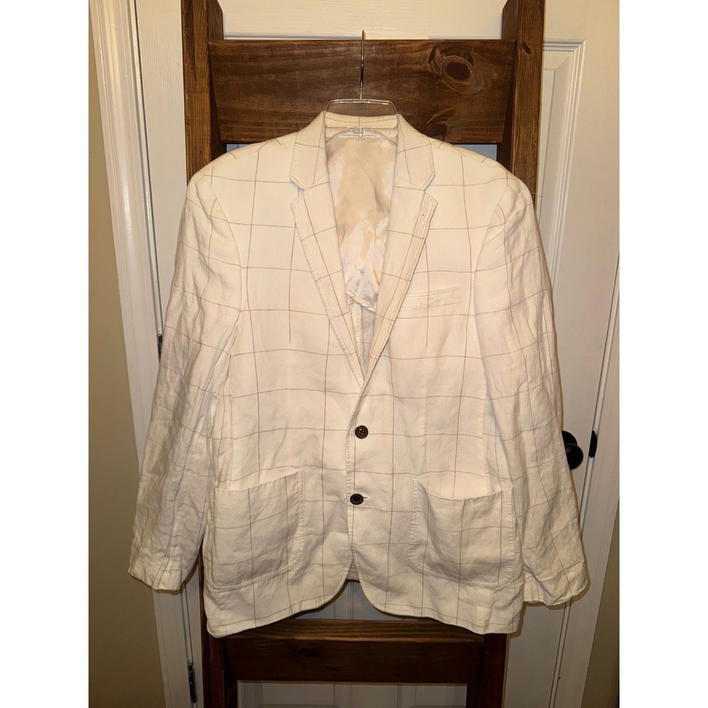 Baird McNutt Murano‎ 100% Linen Slim Fit Plaid Blazer Men's Medium Beige
